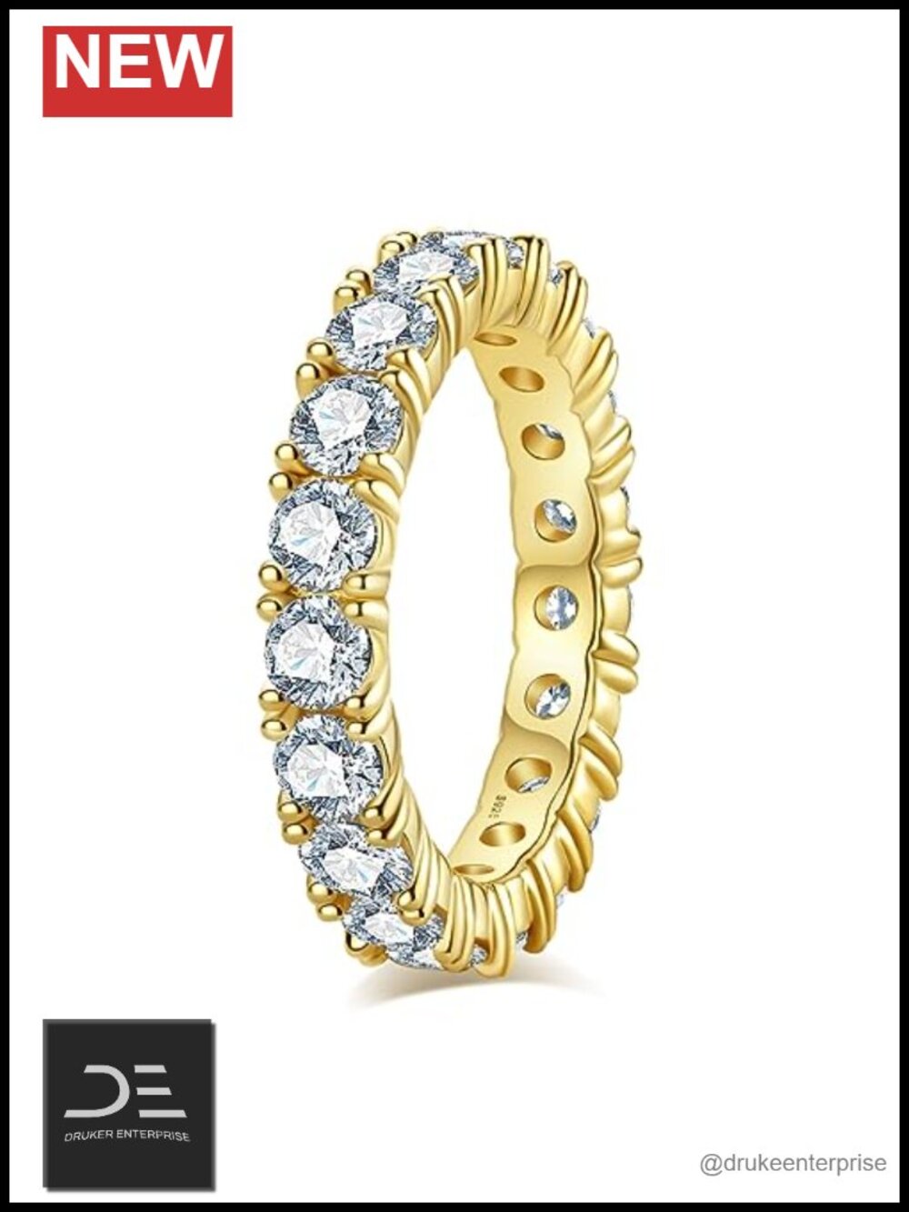 14K Yellow Gold Plated 925 Silver Eternity Band Ring Moissanite 4CT VVS1
